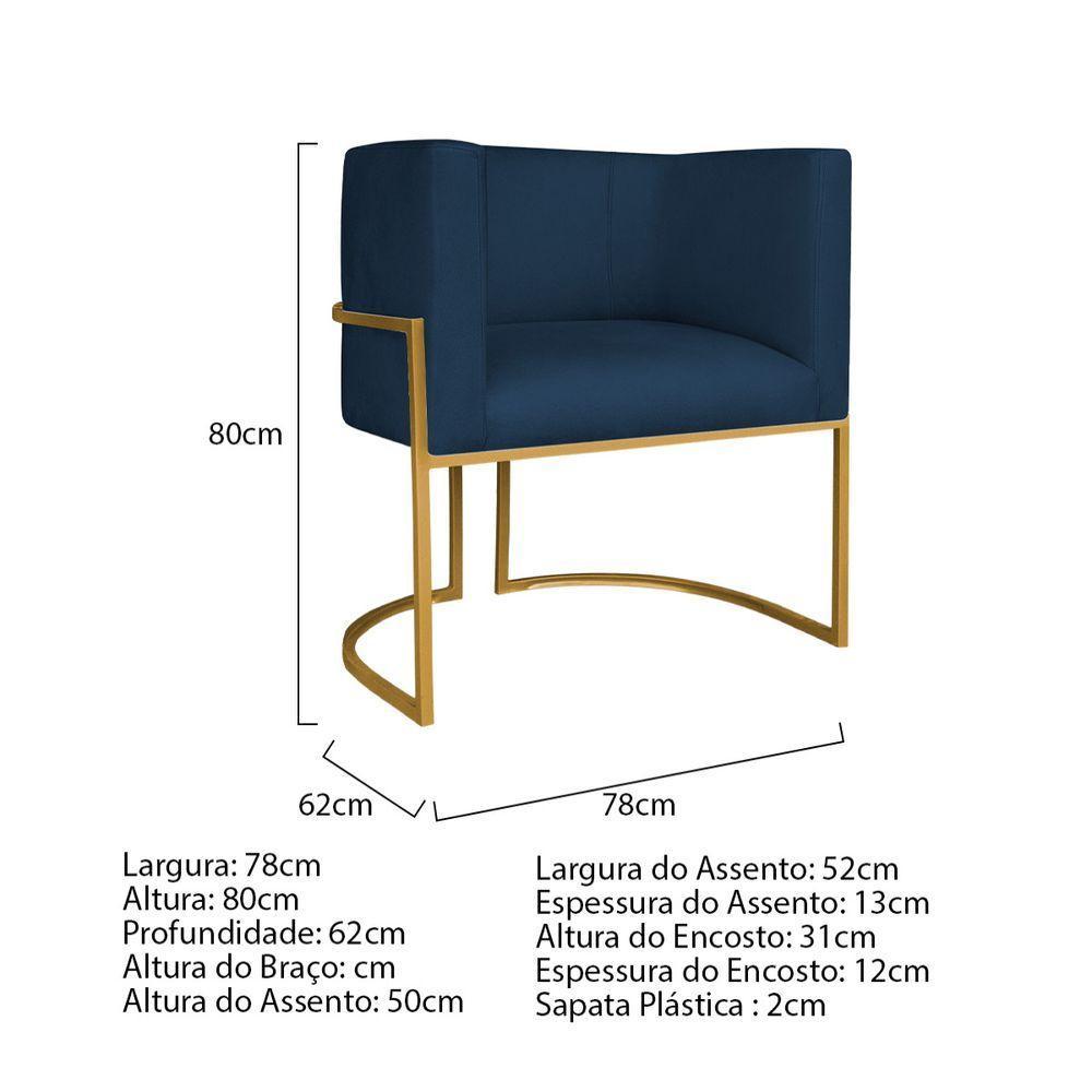 Kit Divã Luna 185cm Lado Esquerdo E 02 Poltronas Base De Ferro Dourado Suede Azul Marinho - 7