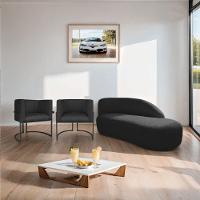 Kit Divã Luna 185cm Lado Direito E 02 Poltronas Base De Ferro Preto Suede Preto - 9