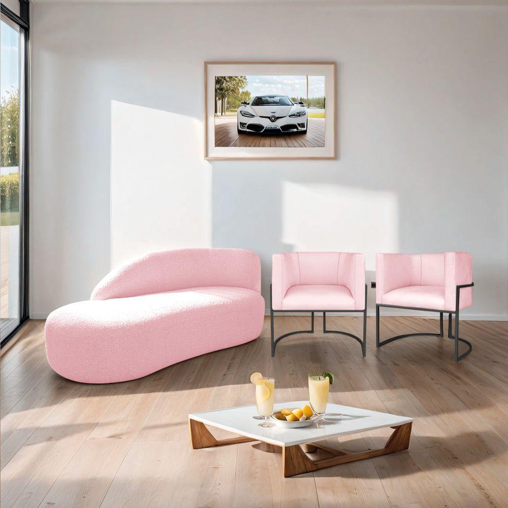 Kit Divã Luna 160cm Lado Esquerdo E 02 Poltronas Base De Ferro Preto Suede Rosa Bebê - 4
