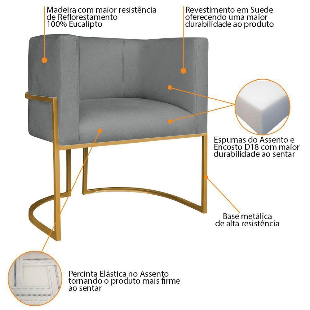 Kit Divã Luna 185cm Lado Esquerdo E 02 Poltronas Base De Ferro Dourado Suede Cinza - 5