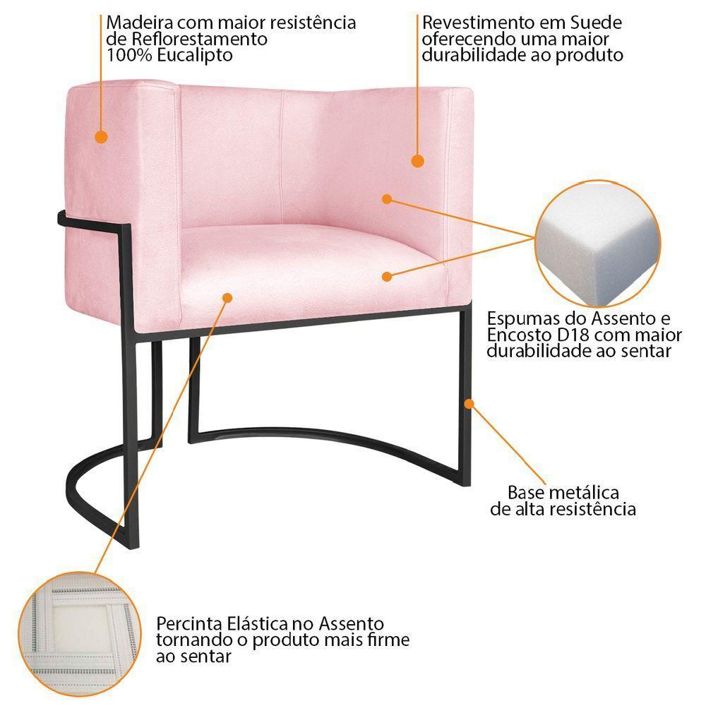 Kit Divã Luna 185cm Lado Direito E 02 Poltronas Base De Ferro Preto Suede Rosa Bebê - 4