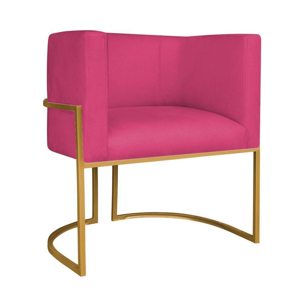 Kit Divã Luna 185cm Lado Esquerdo E 02 Poltronas Base De Ferro Dourado Suede Pink - 2