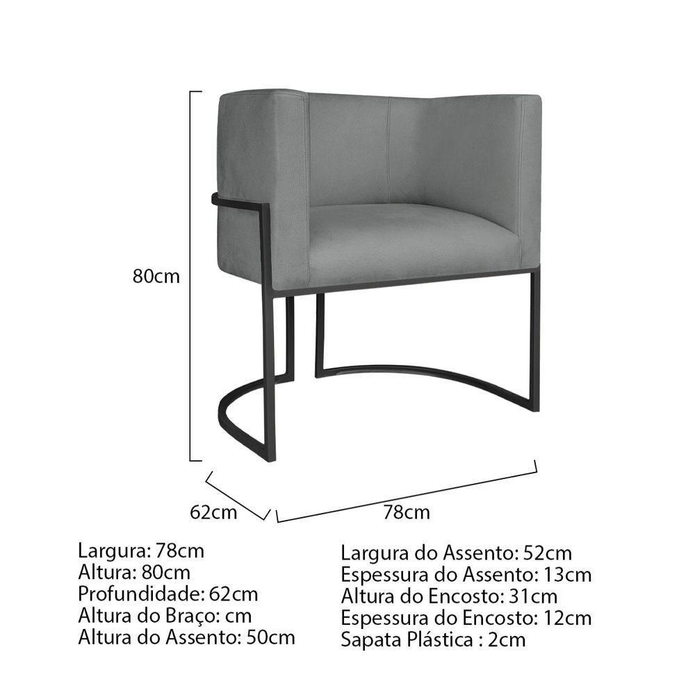 Kit Divã Luna 185cm Lado Direito E 02 Poltronas Base De Ferro Preto Suede Cinza - 7