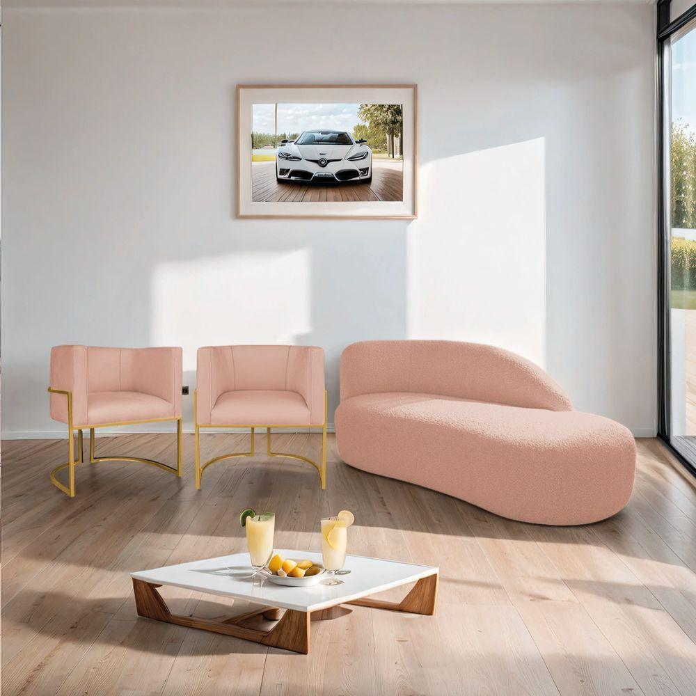 Kit Divã Luna 185cm Lado Direito E 02 Poltronas Base De Ferro Dourado Suede Rosê - 9