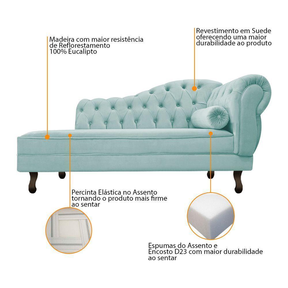 Kit Diva Recamier Diana 120cm Lado Esquerdo E 1 Poltrona Classic Suede Azul Tiffany - 6