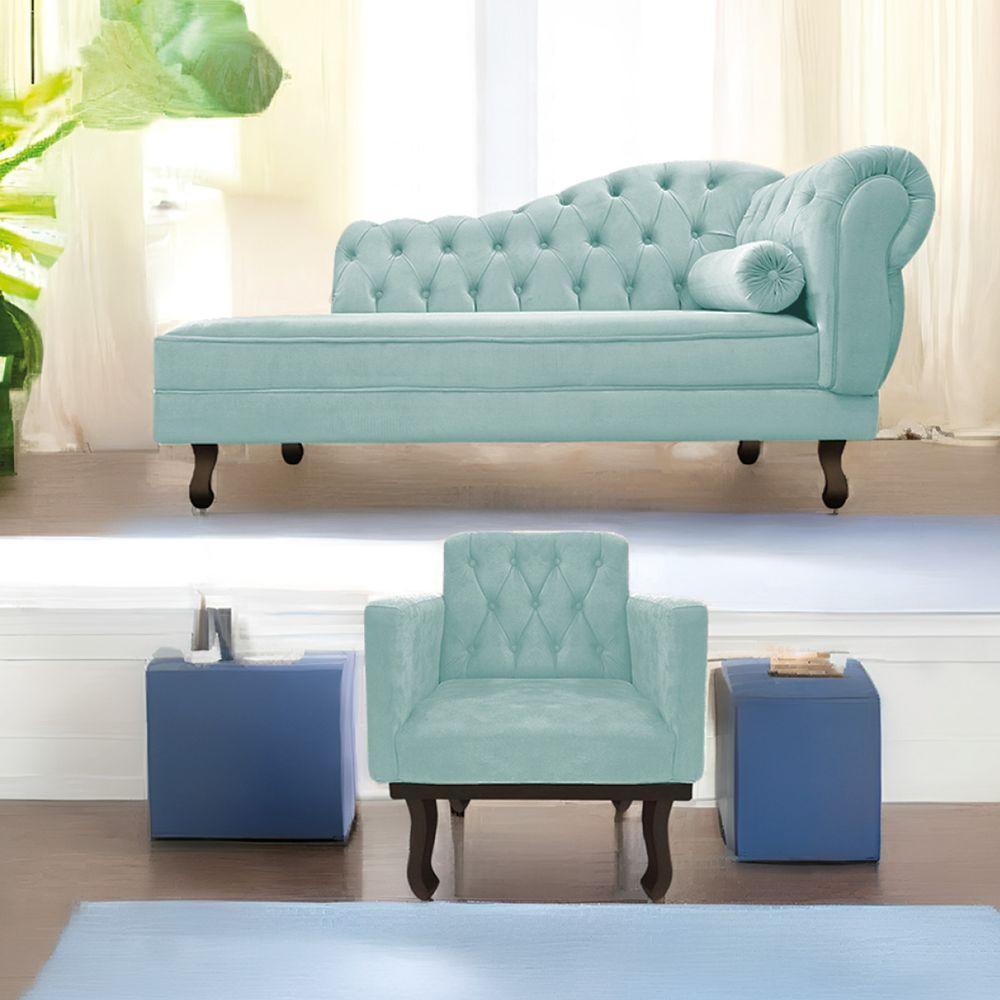 Kit Diva Recamier Diana 120cm Lado Esquerdo E 1 Poltrona Classic Suede Azul Tiffany - 9