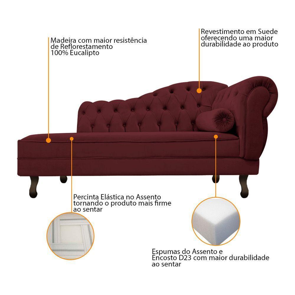 Kit Diva Recamier Diana 120cm Lado Esquerdo E 1 Poltrona Classic Suede Bordô - 7