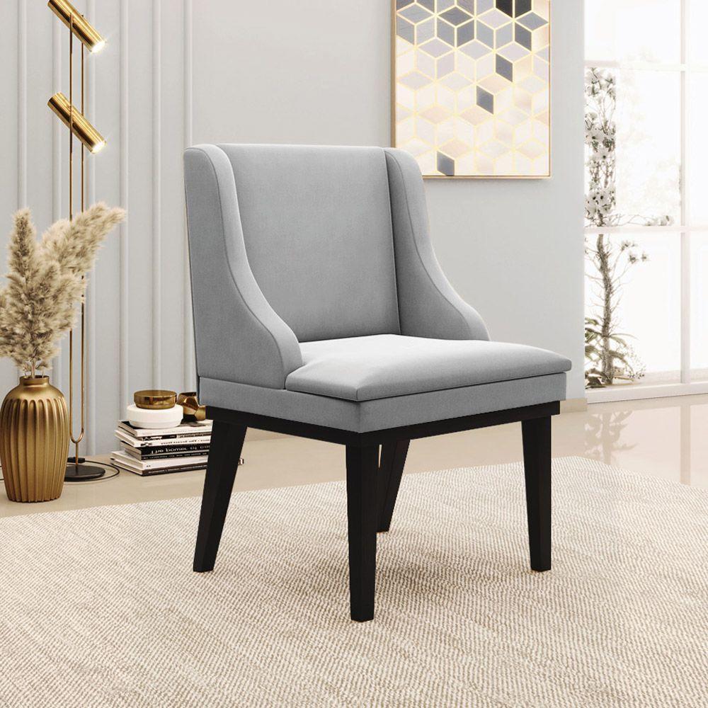 Kit 2 Cadeiras Decorativas Sala De Jantar Base Fixa De Madeira Firenze Suede Cinza/preto G19 - Gran Belo - 9