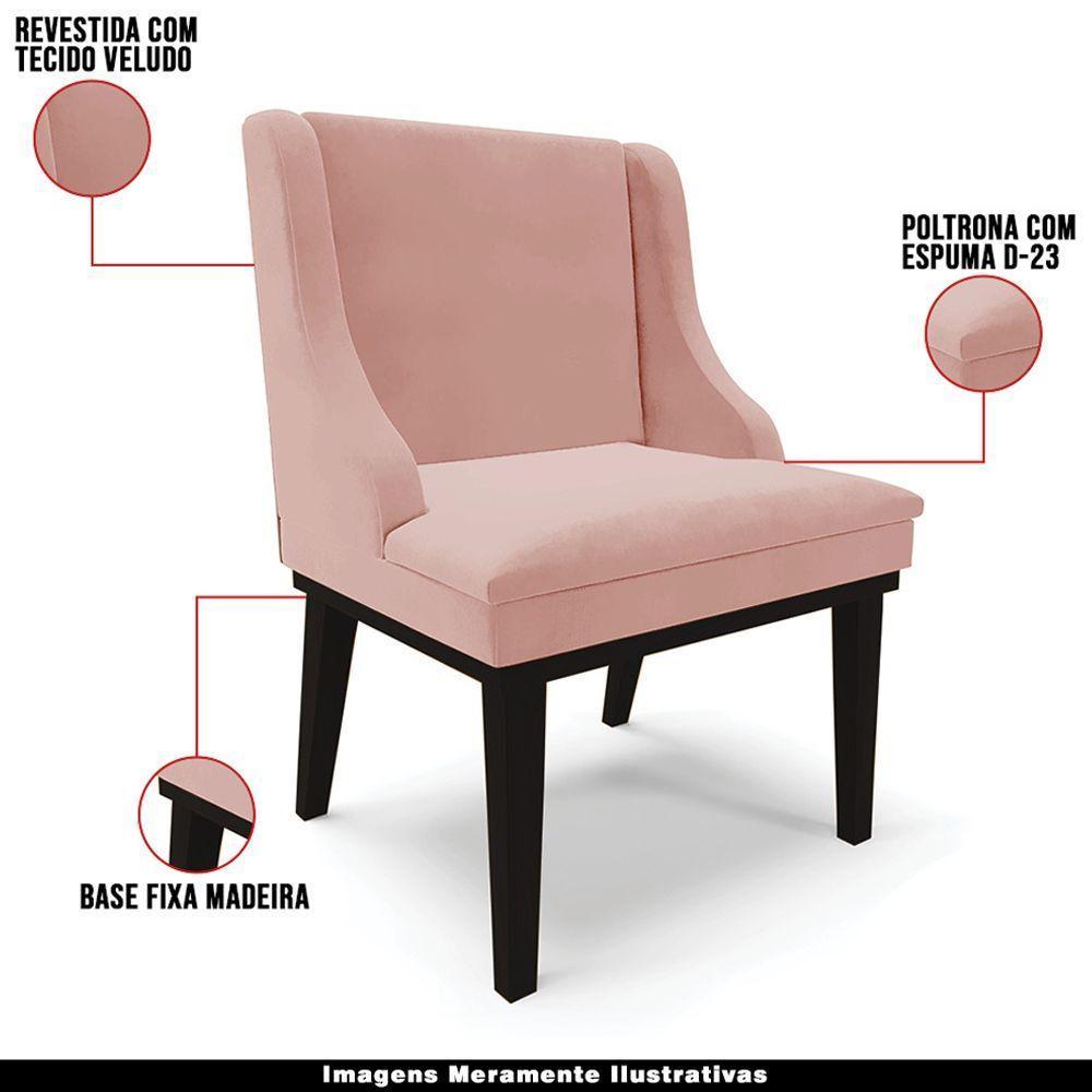 Kit 2 Cadeiras Decorativas Sala De Jantar Base Fixa De Madeira Firenze Veludo Rosê/preto G19 - Gran Belo - 7