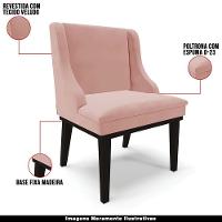 Kit 2 Cadeiras Decorativas Sala De Jantar Base Fixa De Madeira Firenze Veludo Rosê/preto G19 - Gran Belo - 7