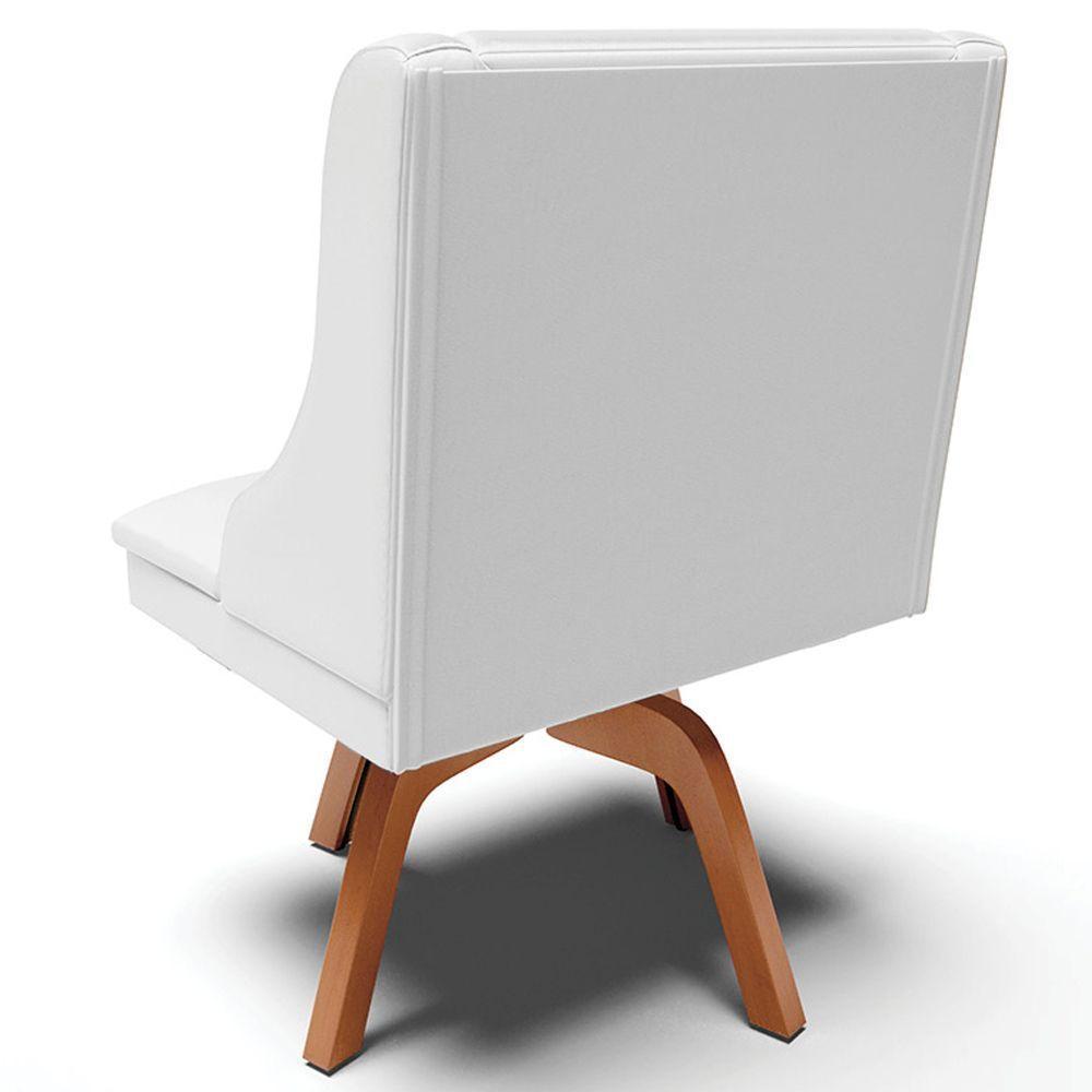 Kit 2 Cadeiras Decorativas Sala De Jantar Base Giratória De Madeira Firenze Pu Branco Fosco/natural G19 - Gran Belo - 3