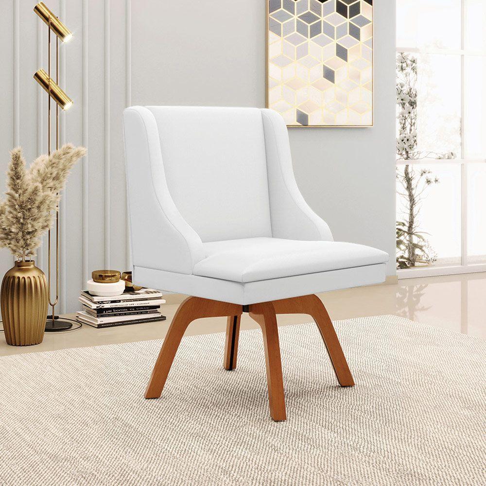 Kit 2 Cadeiras Decorativas Sala De Jantar Base Giratória De Madeira Firenze Pu Branco Fosco/natural G19 - Gran Belo - 9
