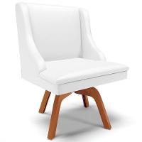 Kit 2 Cadeiras Decorativas Sala De Jantar Base Giratória De Madeira Firenze Pu Branco Fosco/natural G19 - Gran Belo