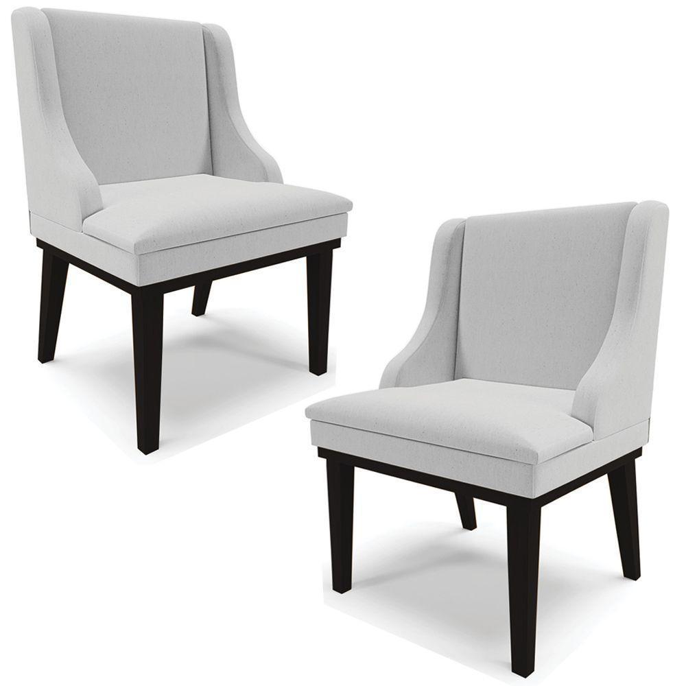 Kit 2 Cadeiras Decorativas Sala De Jantar Base Fixa De Madeira Firenze Linho Cinza/preto G19 - Gran Belo - 1