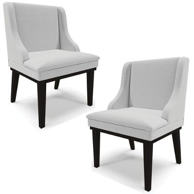 Kit 2 Cadeiras Decorativas Sala De Jantar Base Fixa De Madeira Firenze Linho Cinza/preto G19 - Gran Belo