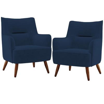 Kit 2 Poltronas Decorativas Fixas Isabella D02 Veludo Azul Lyam Decor