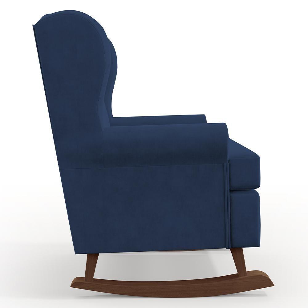 Kit 02 Poltronas Malu Base De Madeira P02 Suede Azul Marinho - 3