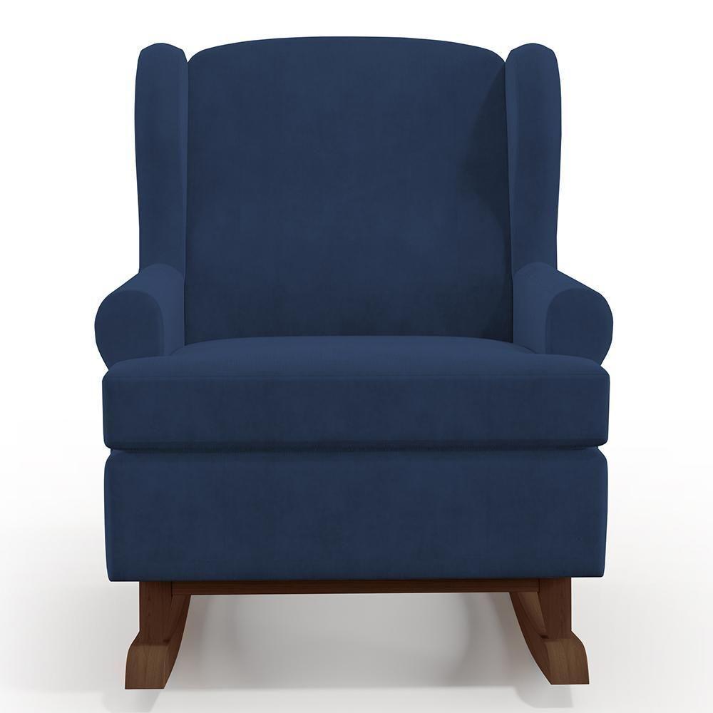 Kit 02 Poltronas Malu Base De Madeira P02 Suede Azul Marinho - 4