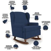 Kit 02 Poltronas Malu Base De Madeira P02 Suede Azul Marinho - 6