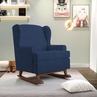 Kit 02 Poltronas Malu Base De Madeira P02 Suede Azul Marinho - 8