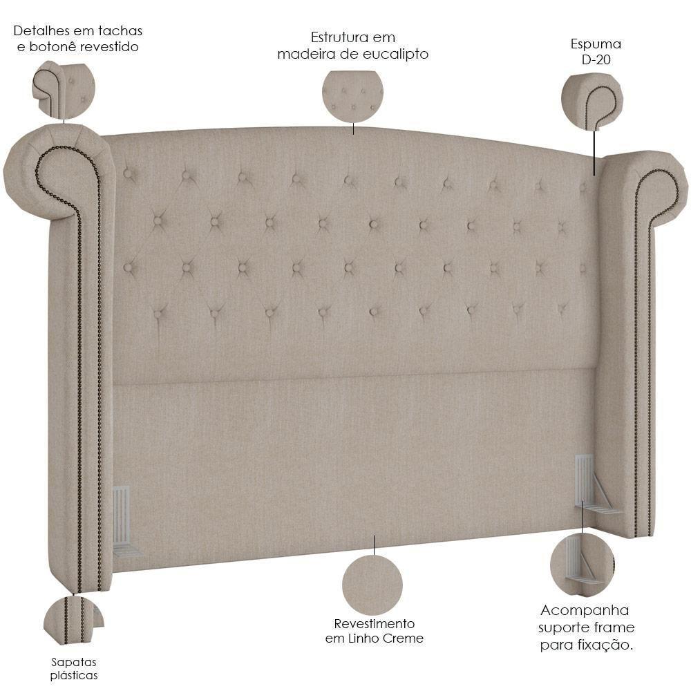 Cabeceira Cama Box Queen Com Tachas 160 Cm Sofia P05 Linho Creme - Lyam Decor - 2