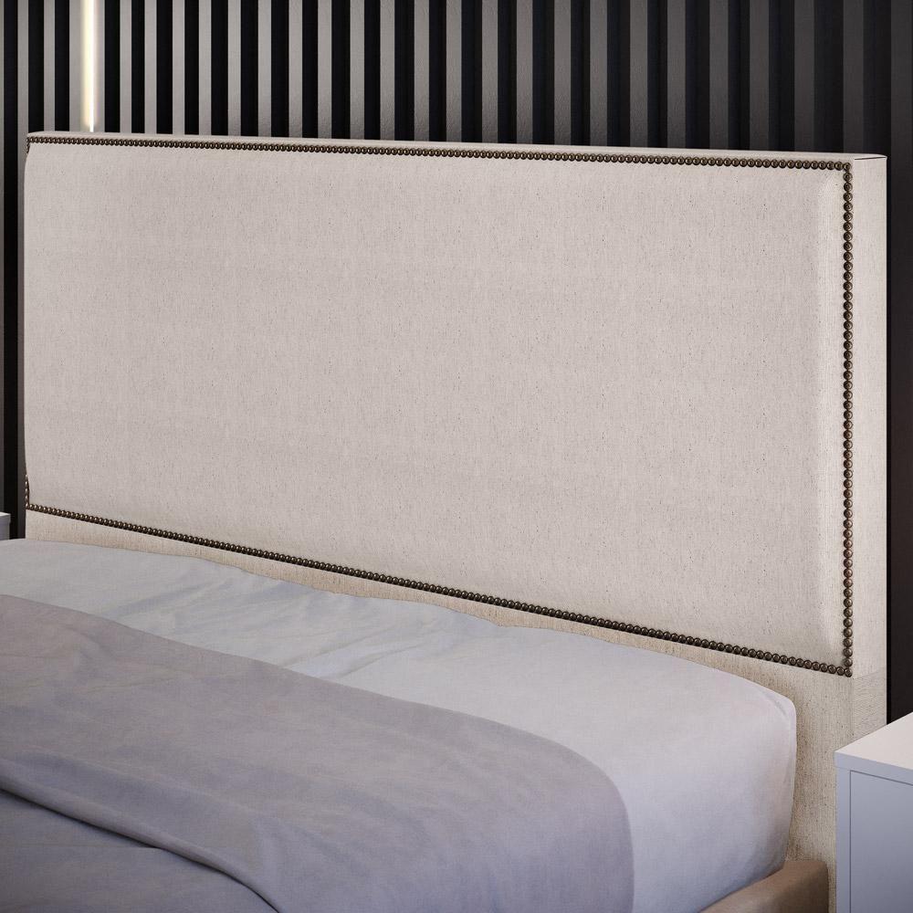 Cabeceira Box Casal King Com Tachas 195 Cm Linho Cru - 8