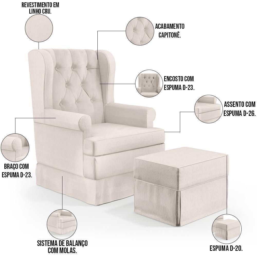 Poltrona E Puff Helena P02 Capitonê Linho Cru - 6