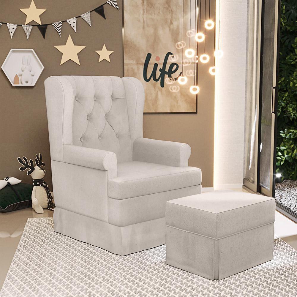 Poltrona E Puff Helena P02 Capitonê Linho Cru - 8