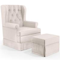 Poltrona E Puff Helena P02 Capitonê Linho Cru - 1