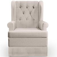 Poltrona E Puff Helena P02 Capitonê Linho Cru