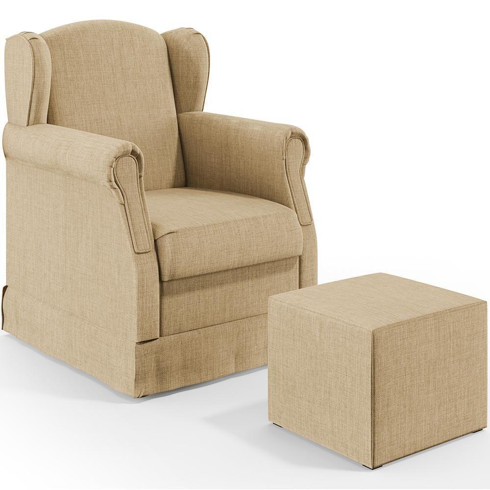 Poltrona Com Balanço E Puff Elisa P02 Linho Bege Escuro - 1
