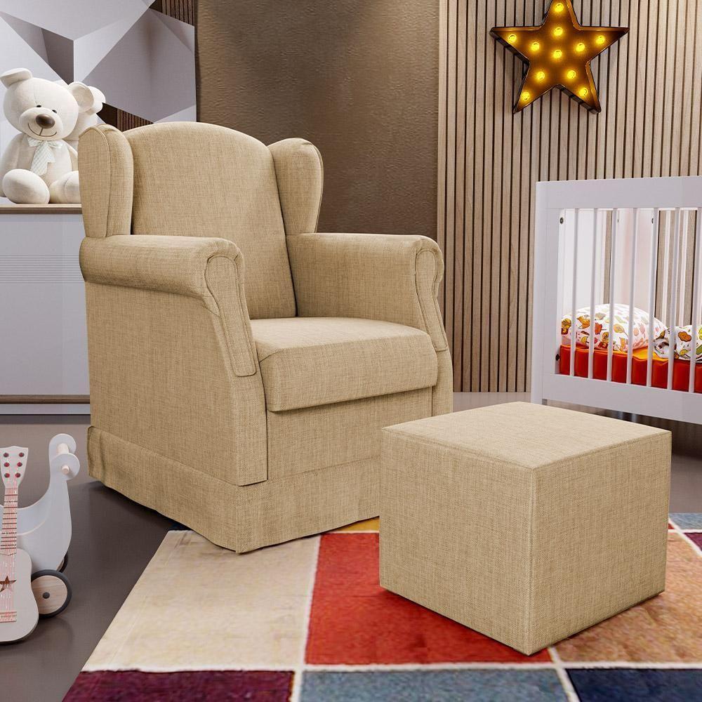 Poltrona Com Balanço E Puff Elisa P02 Linho Bege Escuro - 3