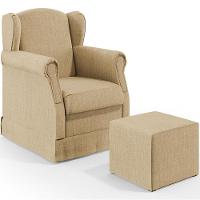 Poltrona Com Balanço E Puff Elisa P02 Linho Bege Escuro - 1