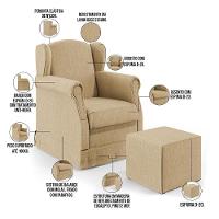 Poltrona Com Balanço E Puff Elisa P02 Linho Bege Escuro - 8