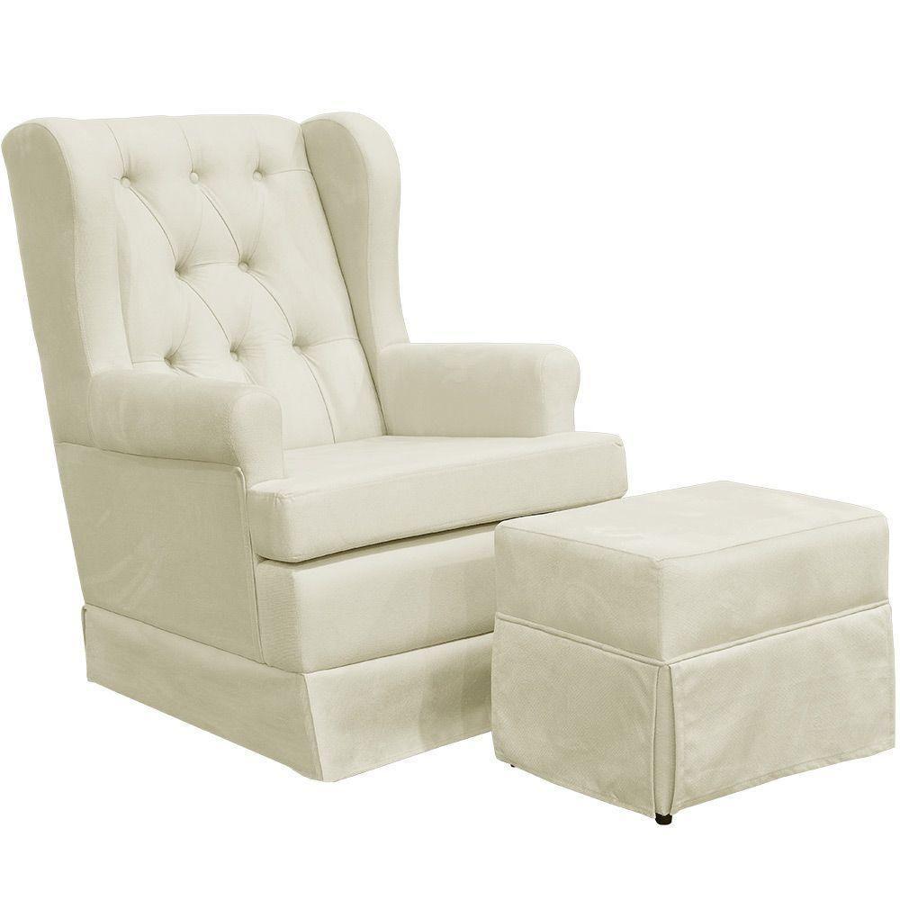 Poltrona E Puff Helena P02 Capitonê Suede Bege - 1