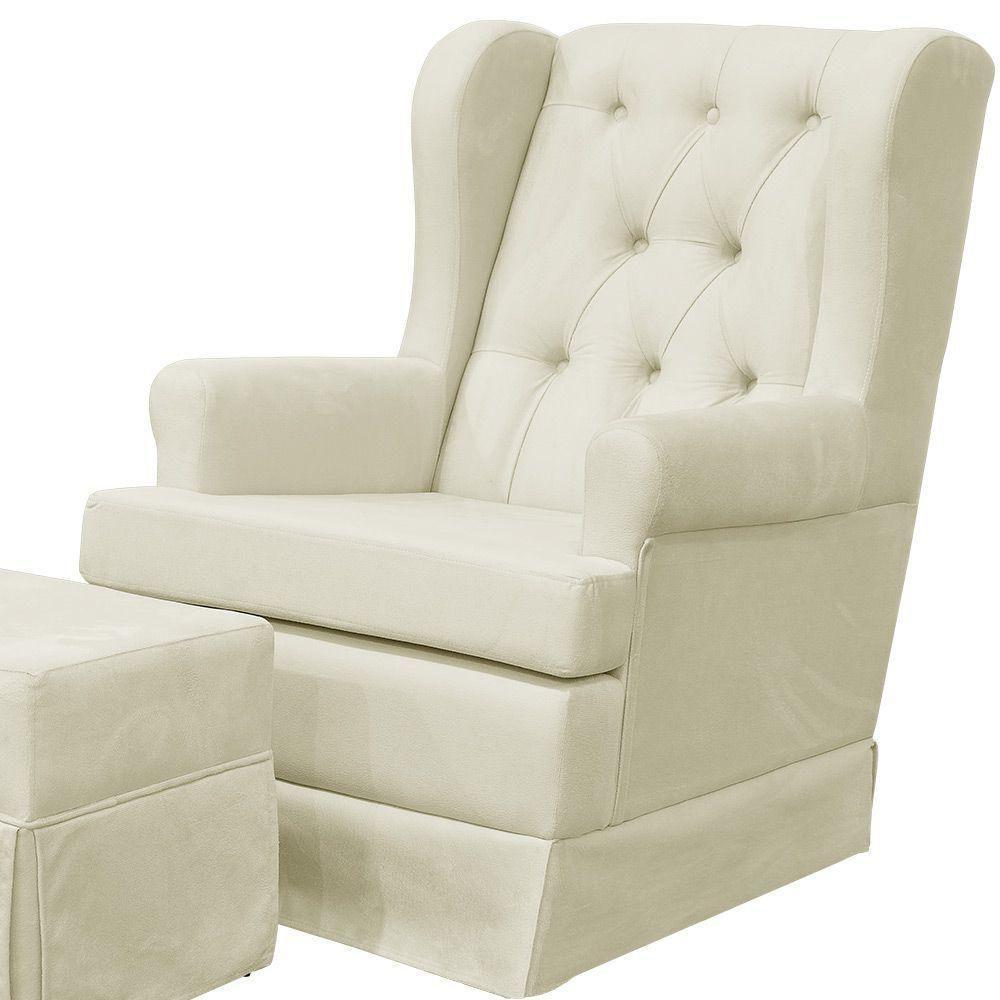 Poltrona E Puff Helena P02 Capitonê Suede Bege - 2