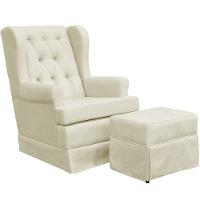 Poltrona E Puff Helena P02 Capitonê Suede Bege - 1