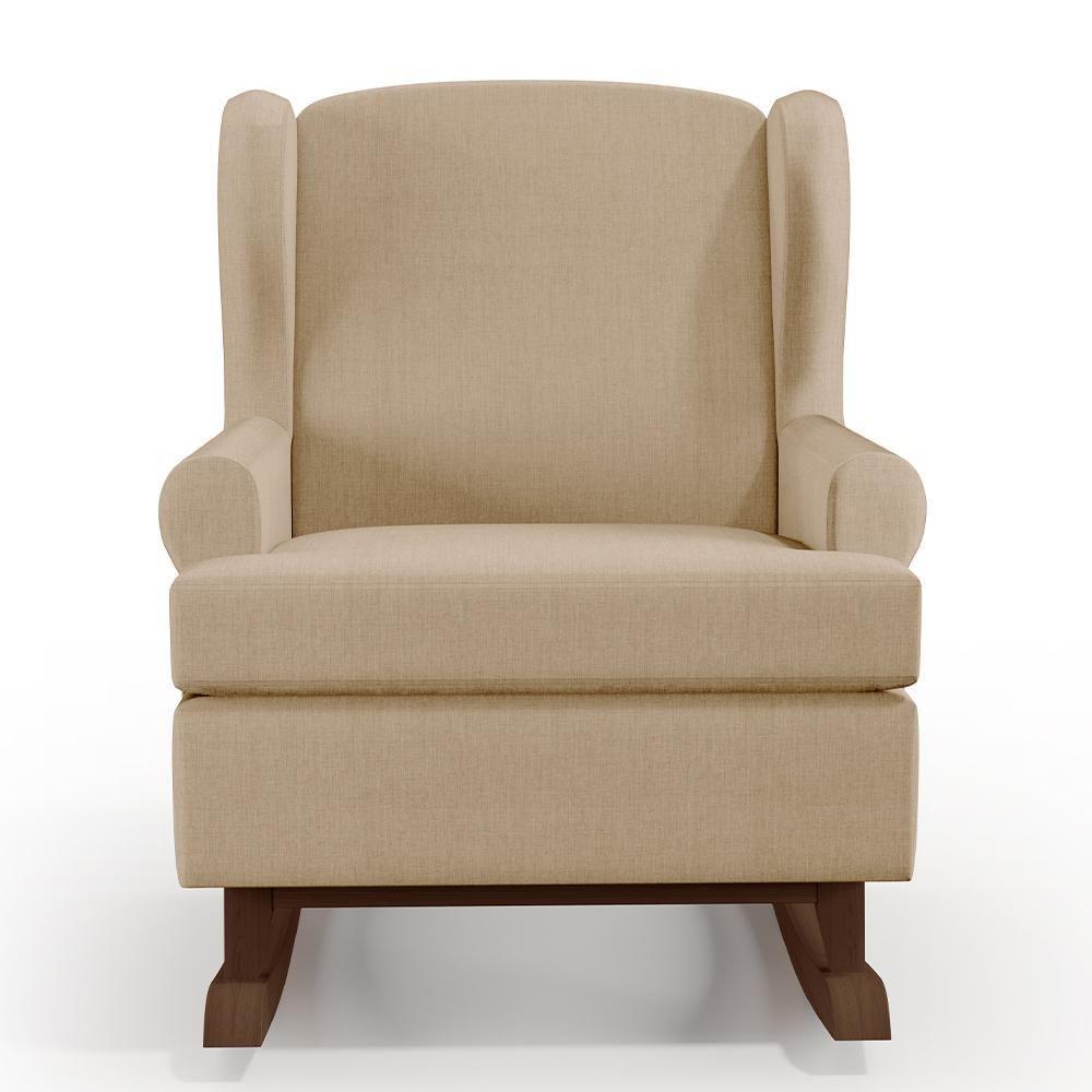 Poltrona Malu Base De Madeira P02 Linho Bege Escuro - 6