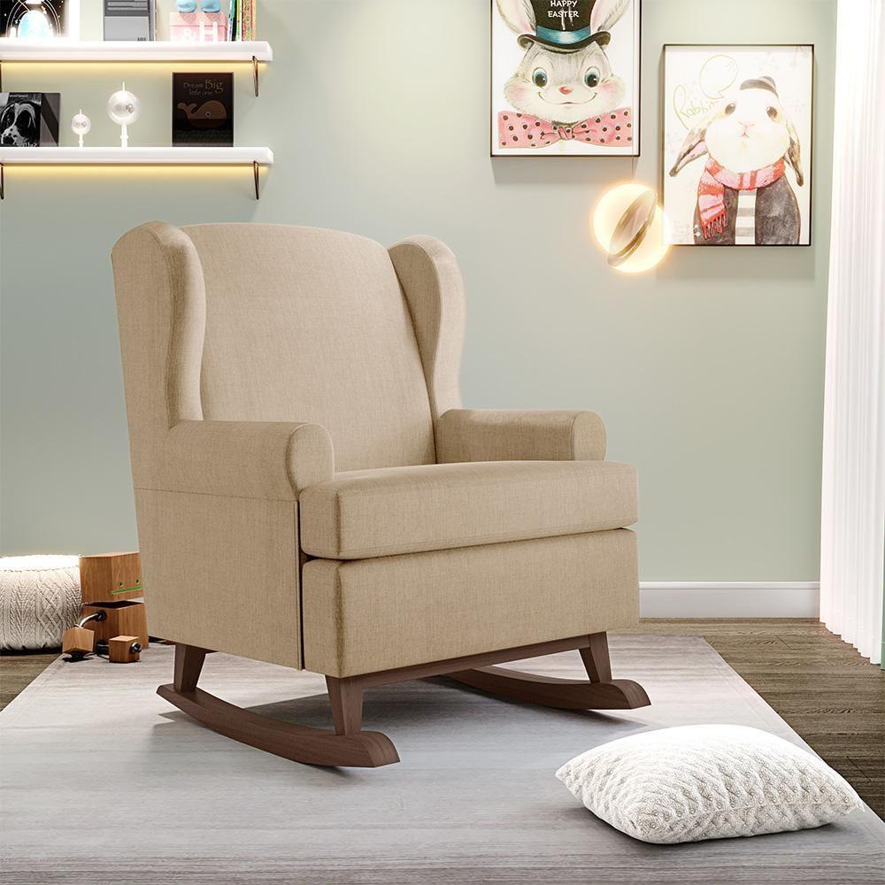 Poltrona Malu Base De Madeira P02 Linho Bege Escuro - 7