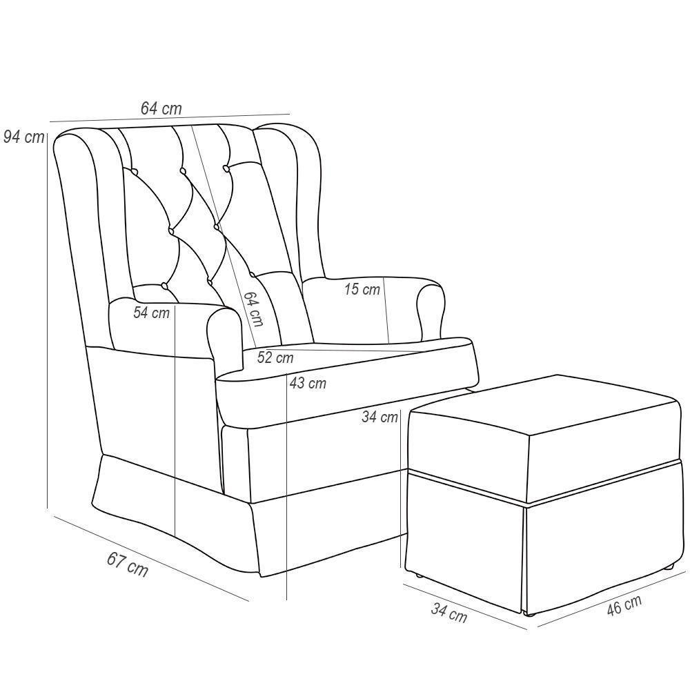 Poltrona E Puff Helena P02 Capitonê Linho Rosê - 2