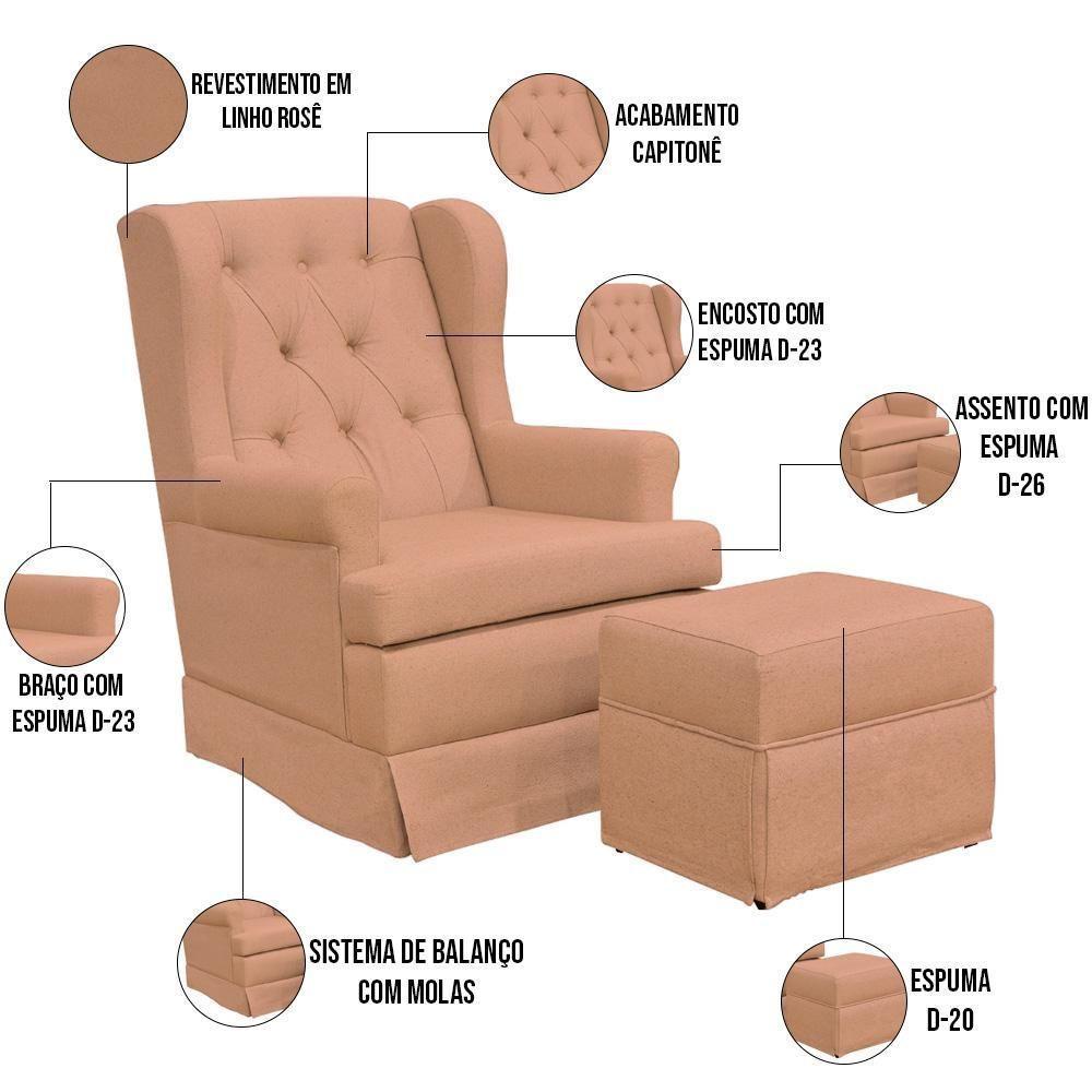 Poltrona E Puff Helena P02 Capitonê Linho Rosê - 3