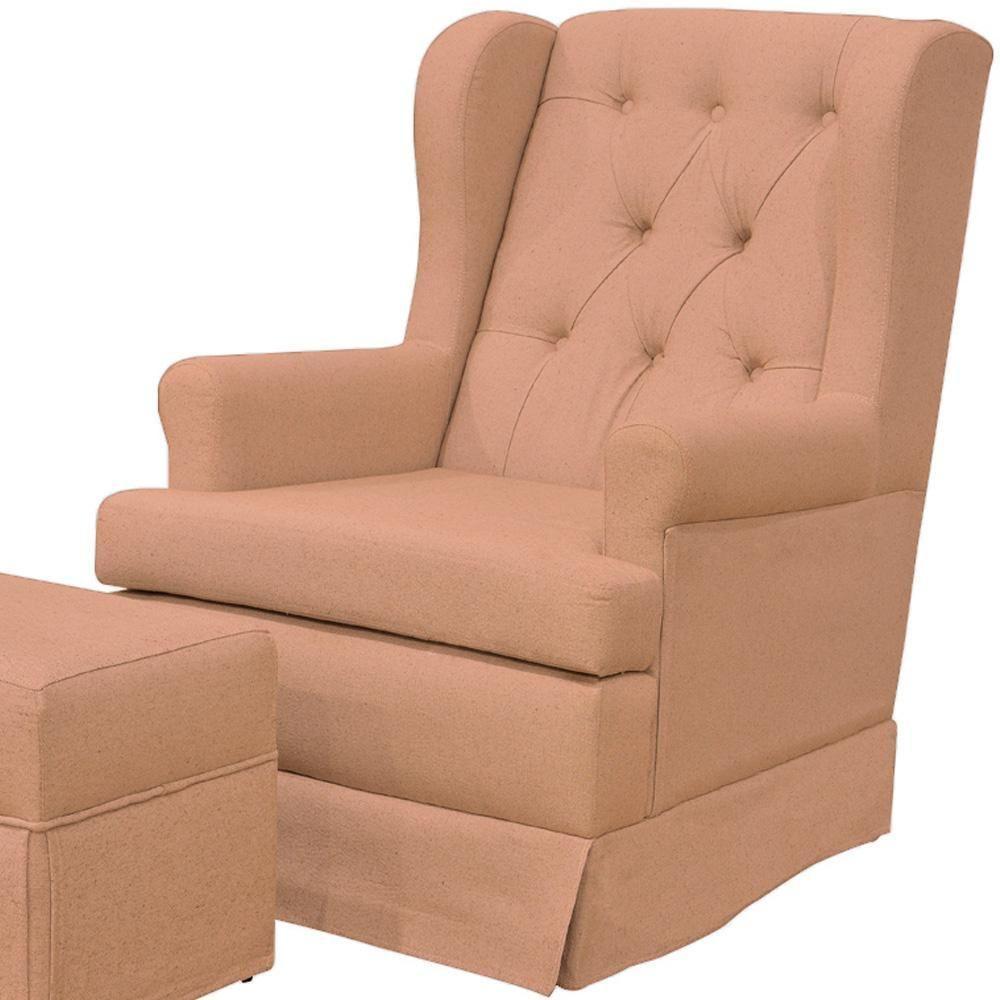 Poltrona E Puff Helena P02 Capitonê Linho Rosê - 4