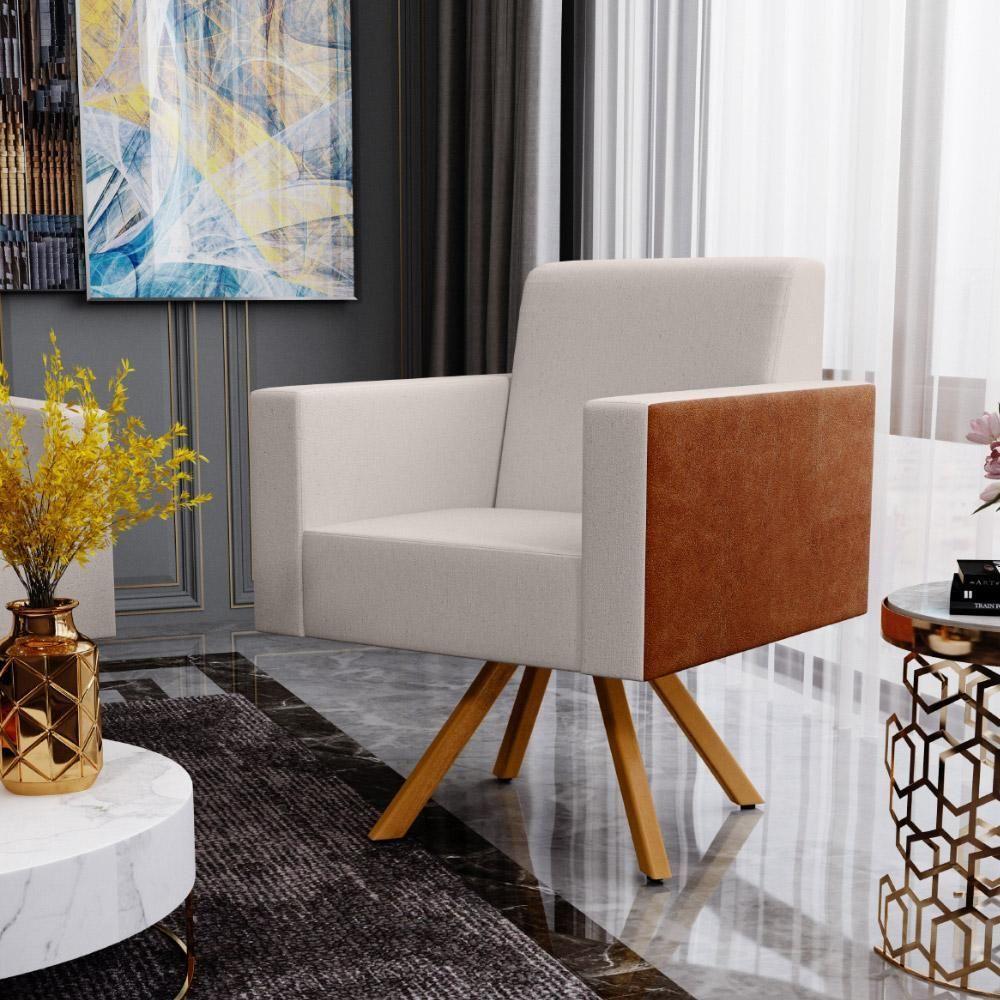 Poltrona Base Giratória Linho Cru Couríssimo Camel - 8