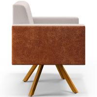 Poltrona Base Giratória Linho Cru Couríssimo Camel