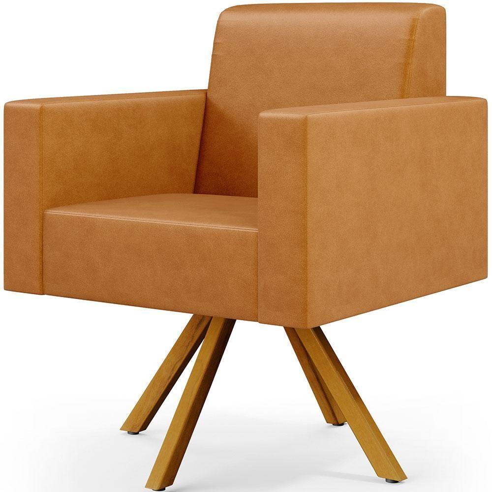 Poltrona Giratória Base De Madeira Couríssimo Whisky - 1