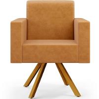 Poltrona Giratória Base De Madeira Couríssimo Whisky - 6