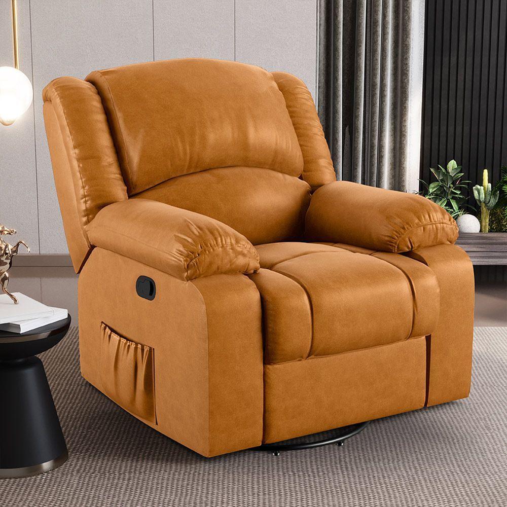 Poltrona Do Papai Reclinável Sala De Cinema Glider Manual Giratória Massagem Usb Pu Whisky G26 - 2
