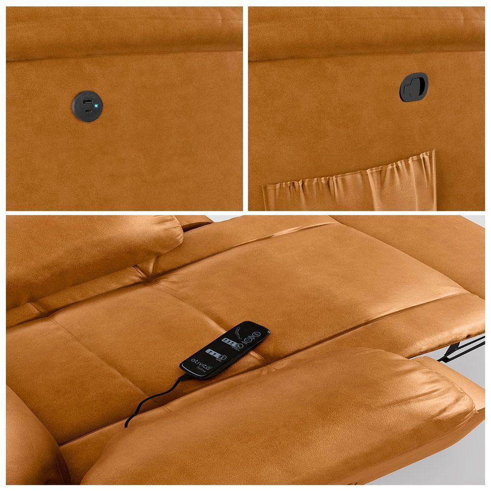 Poltrona Do Papai Reclinável Sala De Cinema Glider Manual Giratória Massagem Usb Pu Whisky G26 - 3
