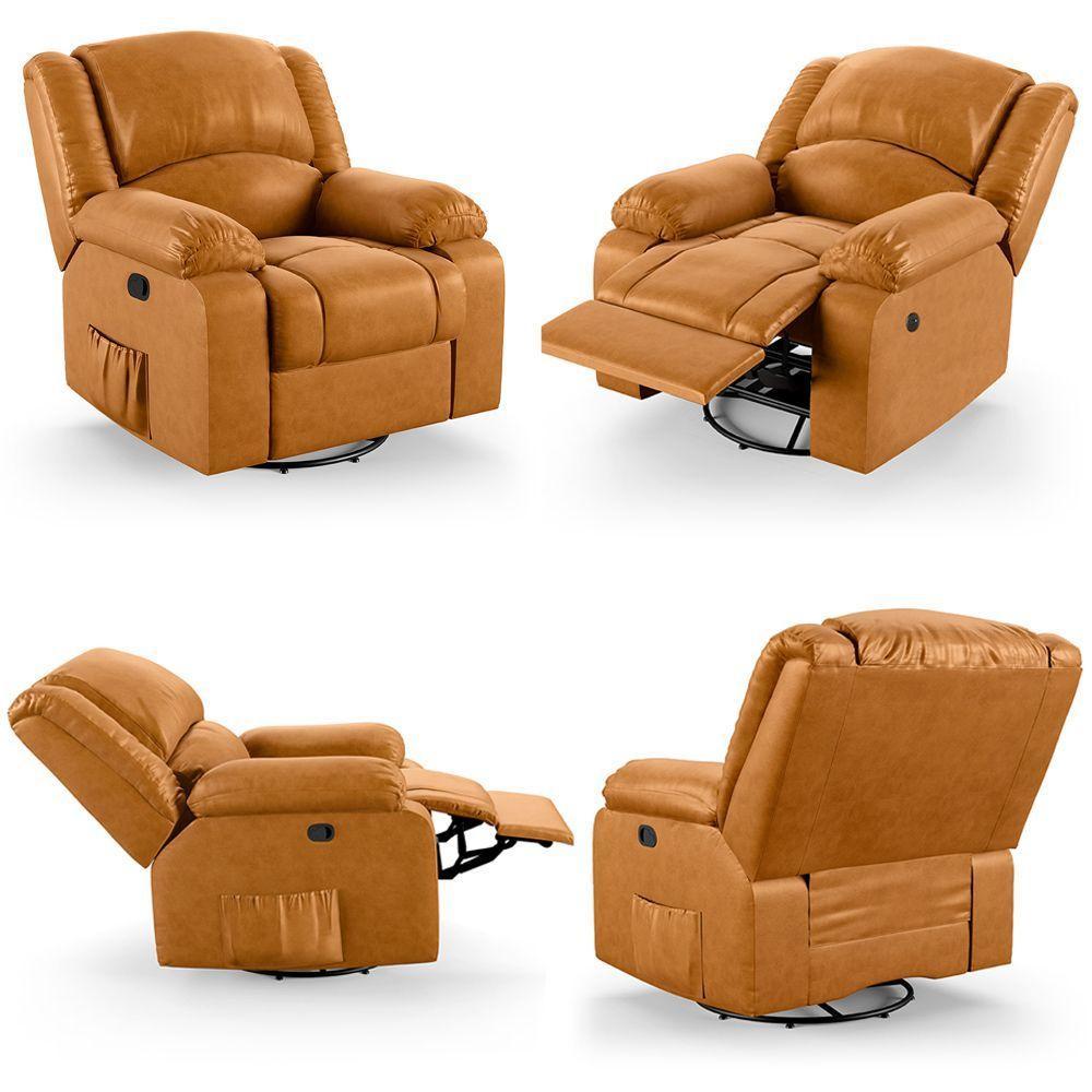 Poltrona Do Papai Reclinável Sala De Cinema Glider Manual Giratória Massagem Usb Pu Whisky G26 - 4