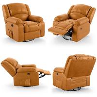 Poltrona Do Papai Reclinável Sala De Cinema Glider Manual Giratória Massagem Usb Pu Whisky G26